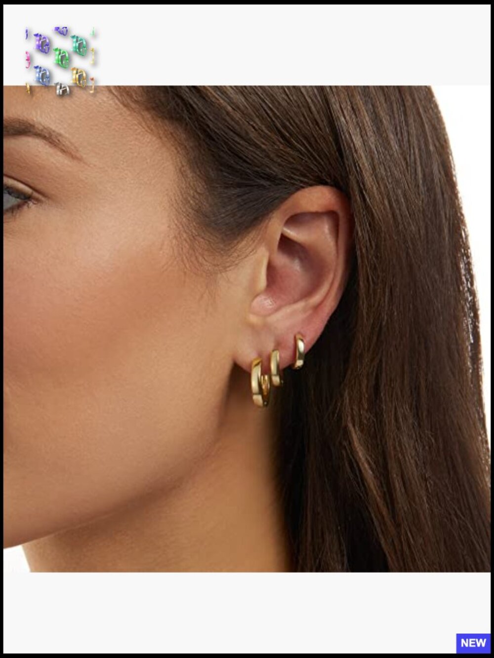 14K Gold Hoop Earring Set - 3 Sizes - Hypoallergenic - Picture 2 of 5